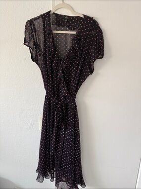 MSK Navy Polka Dot Wrap Dress with Pink Dot Accents